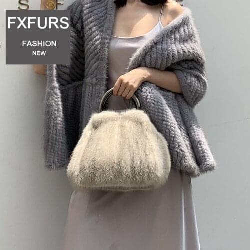 2020 Fxfurs Fashion New Fur Womens Bag Whole Leather Mink Fur Bag Trendy Fashion Hand Holding Tote Bag Luxury Wrist Bag