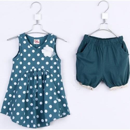 Summer New Korean Style Baby Girls Vest And Shorts Fashional Polka Dot Dress Childrens Clothing Sets 5561