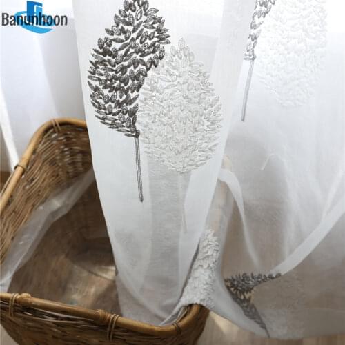 2019 Direct Selling Rushed Curtains Gray Banyan Embroidery Sheer Tulle Bedroom Drapes Nordic Style Yarn Voile For Living Room