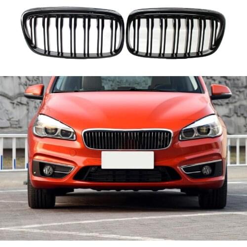2Pcs Anti-scratch Center Grille Anti-corrosive Gloss Black Dual Slat Front Kidney Grill for BMW 2 Series Active Tourer F45 15-17