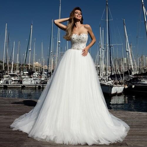 Robe De Soirée De Mariage Sweetheart Neck Lace Up Back Super Sparkly Beading Crystals Body Tulle Wedding Dresses