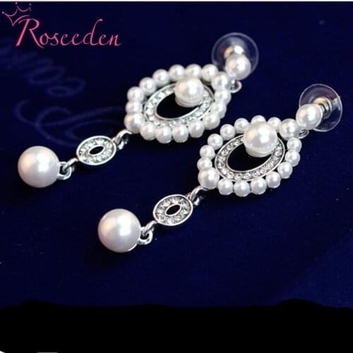 Romantic Rhinestone Pearl Long Earrings Women Bride Wedding Earring Jewelry Accessories Wholesale RE3143