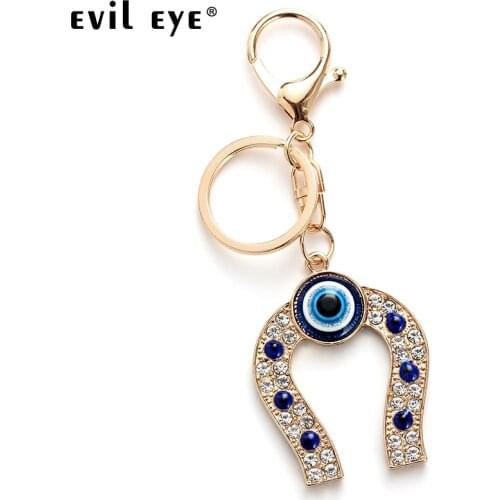 Evil Eye Fashion Alloy Horseshoe Charm Car Keychain Jewelry Pendant With BULE EVIL EYE BEAD EY4714