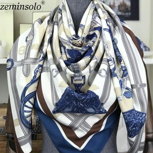 Design Scarves For Women Bandana Shawls Hijabs Luxury Brand Square Silk Scarf Woman Printed Chain Chiffon Scarves 130*130cm