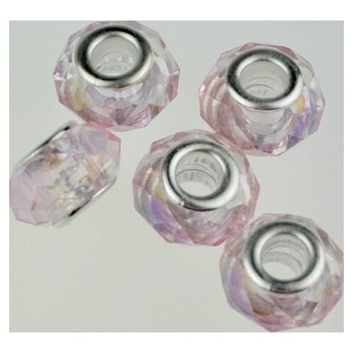 100pcs 9x14mm Elegant Pink AB Faceted Glass Beads European Big Hole Beads For Jewelry Making Necklace Bracelet Chain DIY Beads