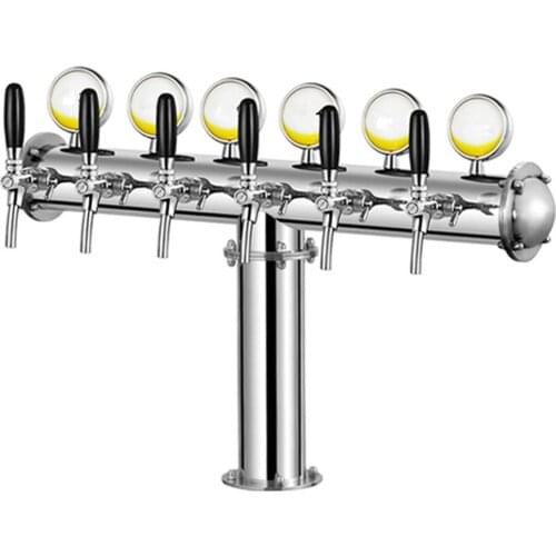 T shape stainless steel primary colors beer tower with LED light and 6 taps