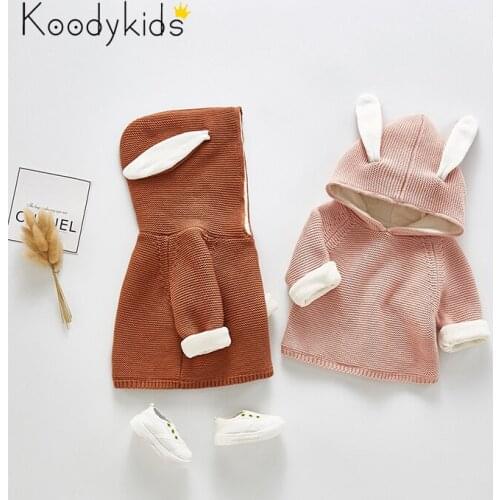 Koodykids 2020 Spring Baby Girl Knitted Sweater Knitting Coat Autumn Sweater Baby Girl Boy Knitting Hooded Top Clothes Knitted