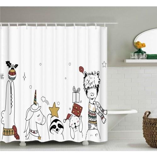 Waterproof Shower Curtain Cartoon Cute Animals Printed Bath Curtain Polyester Fabric Home Bath Decor Shower Curtains With Hooks