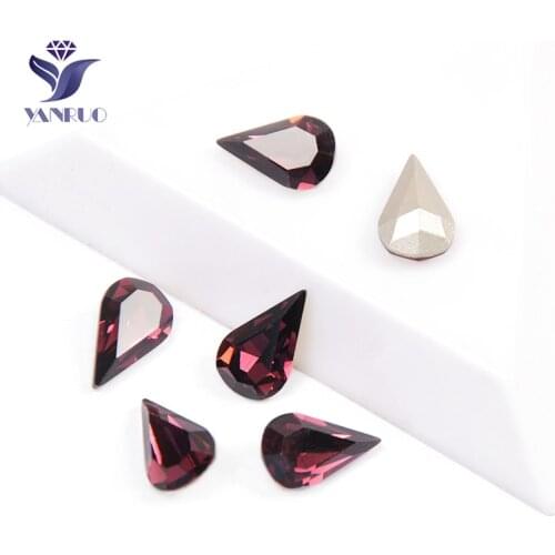 YANRUO 4300 Pear Amethyst Charm Sparkly Dropet Rhinestones For Sewing And Needlework Pointback Strass Crystal Sewn Drop Stones
