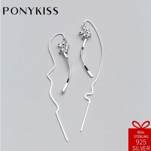 PONYKISS Romantic S925 Sterling Silver Minimalist Chic Flower Fashion Dangle Drop Earrings Women Party Jewelry Birthday Gift