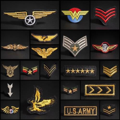 Golden Military Rank Embroidered Patches Military epaulets For Tactical Moral Clothing Army Logo Iron On Clothing Badge Applique