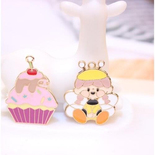 10pcs Metal Enamel Charms Pendant Drop Oil Cute Ice Cream Bee Girl Charms Earrings Finding Fit Bracelet Jewelry DIY Accessories