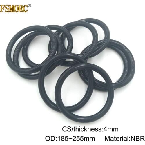 10pcs OD 185 190 195 200 205 210 215 220 225 230 235 240 245 250 255mm*4mm Thickness NBR o ring sealing Rubber Gasket Mechanical