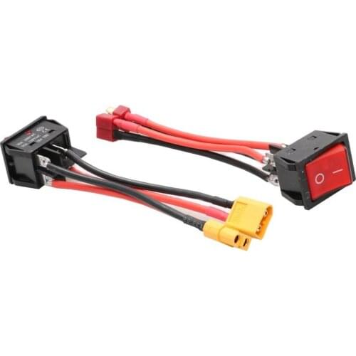 1pc DC 12V 24V Brush Motor Switch RC Boat Battery ON-OFF 2PIN Rocker Switch Push Button with T/XT60 Plug Connector High Current