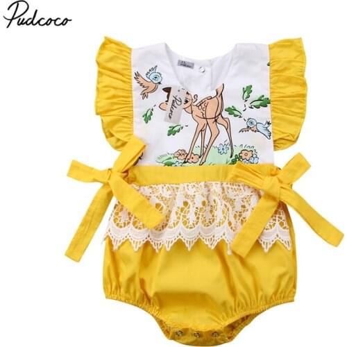 2018 Princess Lace Ruffles Romper Lace Newborn Baby Girls Cartoon Suit Jumpsuit Sweet Summer Bow Sunsuit Cute Clothes