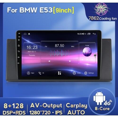 Android 11 6+128G Car Multimedia Android system radio Player for BMW 5 Series X5 E53 2000 -2007 Cooling Fan DSP IPS BT SWC WIFI