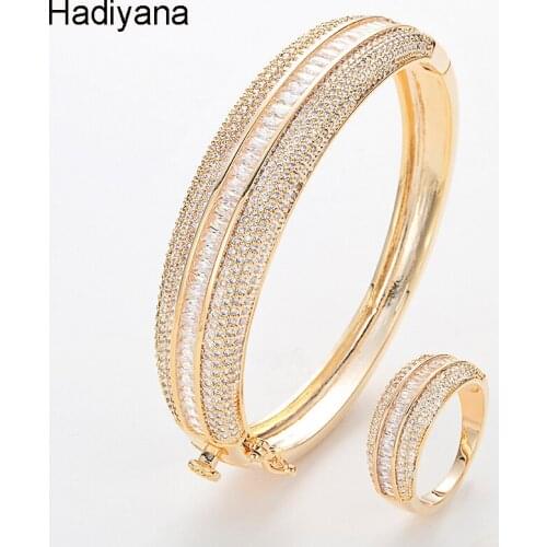 Hadiyana2018 New Luxury Bride Wedding Queen Hand Ornaments Shine Cubic Zirconia Ladies Copper Bracelets Anniversary Gifts BS3001