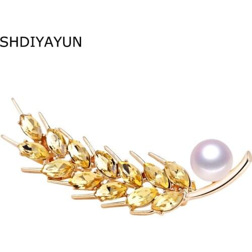 SHDIYAYUN New Pearl Brooch Crystals Flower Brooch For Women Wheat Spike Brooch Pins Brooches Natural Freshwater Pearl Jewelry