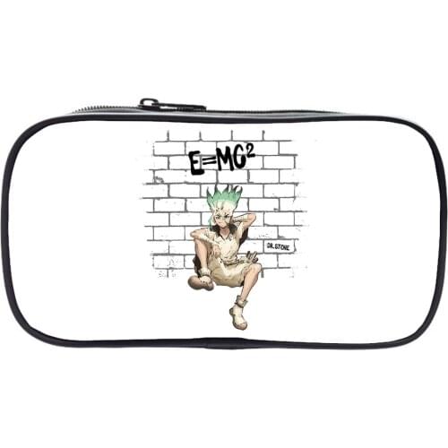 Dr Stone Pencil Case Large Capacity Pen Box Zippers Pencil Box Makeup Storage Bag Office Student Organizer Kids Stationery Bag