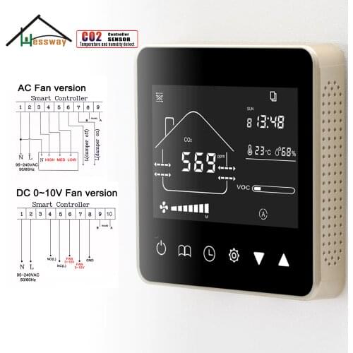 HESSWAY RS485 CO2 Machine Humidity Temperature Sensor for Smart Air Quality Monitor Carbon Dioxide Regulator Fan&Valve 0-10V