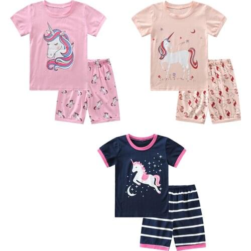 Kids Sleepwear Summer Cotton Baby Girl Pajamas Sets Children Casual Homewear Cute Cartoon T-shirt Tops Shorts Girls Pajamas Set