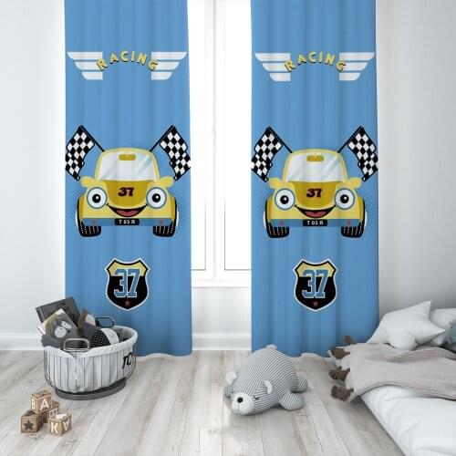 Curtains Children 3D Printed Decorative Items Home Childrens Room Blue Racing Car Model 179