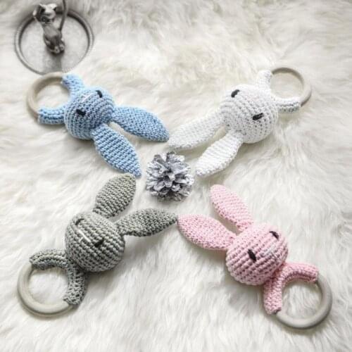 Baby Wood Teether Ring DIY Crochet Bunny Rattle Soother Bracelet Teething Molar 425F