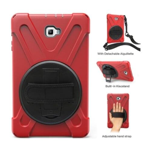For Samsung Galaxy Tab A6 10.1 2016 T580 T585 SM-T585 T580N Sturdy Silicone Rotating Kickstand+Hand Strap+Shoulder Strap Cover