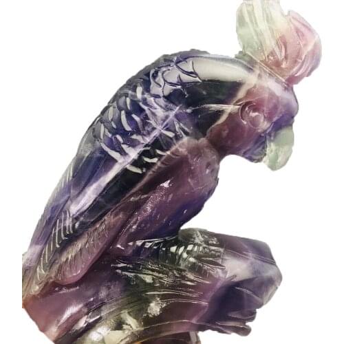 Parrot Figurine Natural Gemstone Fluorite Carving Crystal Sing Bird Quartz Mineral Reiki Healing Propitious Home Decoration Gift