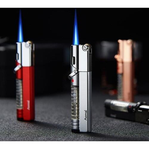 Gas Lighter Creative Transparent Visible Gas Lighters Torch Inflatable Windproof Cigar Lighter Cigarettes Smoking Gadget Men