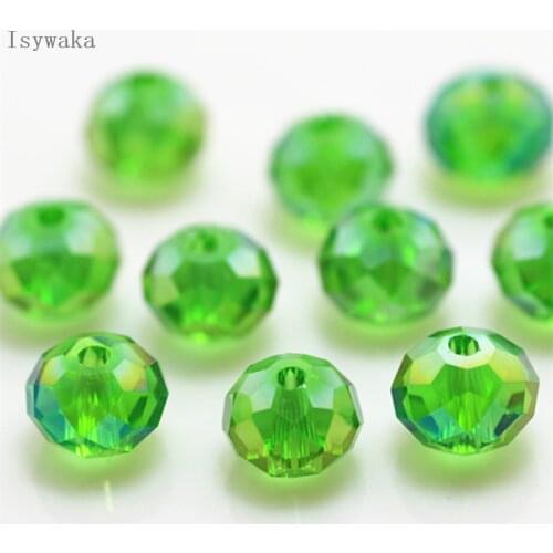 Isywaka Deep Green AB Color 6*8mm 65pcs Rondelle Austria faceted Crystal Glass Bead Loose Round Bead for Jewelry Making