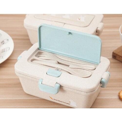 Wheat straw food box rectangular environmental protection with cover compartments crisper