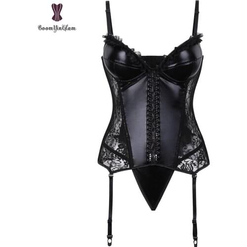Faux Leather Bustier Push Up Steampunk Gothic Waist Trainer Lingerie Girdle Shapewear Corselet With Straps