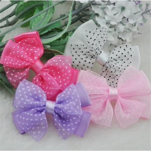 10pcs Organza Ribbon Flowers Bows with Mini Dots DIY/Wedding/Applique Craft A053