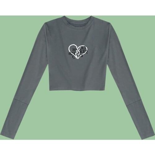 Summer Harajuku Letter Shirt Female Pullover Cotton Broken Heart T Shirt Aesthetic Tees Simple Girls Clothes Long Sleeve Tops