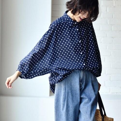 MICOCO C2072C Literature and art Japanese wave point Bat sleeve front short back long loose cotton shirt