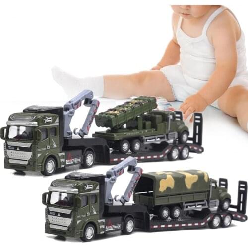 1/50 Scale Funny Army Trailer Model Figure Educational Pull-back Function Army Trailer Missiles Vehicle Model Toy for Student