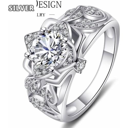 Fashion 925 Silver Color Wedding Engagement Rings For Women Rose flower with level AAAA Cubic Zirconia Surround Jewelry Bijoux