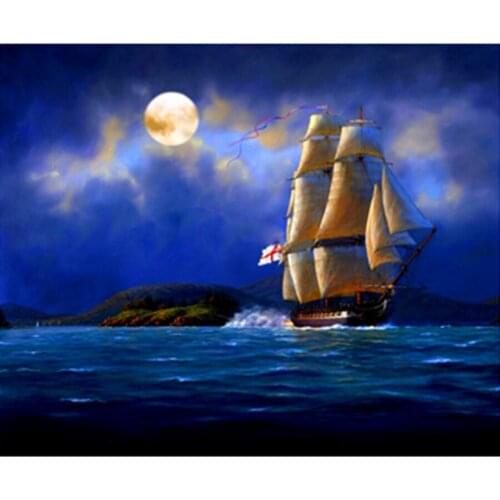 Moon sailing boat home decor diy diamond painting full diamond embroidery mosaic pictures of rhinestones landscape wall art Z142