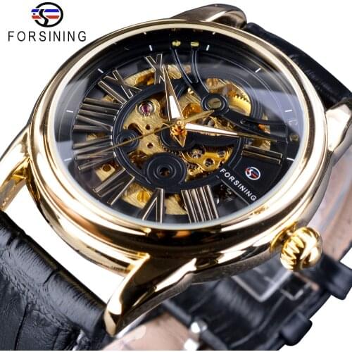 Forsining Official Exclusive Sale Fashion Design Leather Belt Roman Modern Design Mens Automatic Skeleton Watch Top Brand Luxury