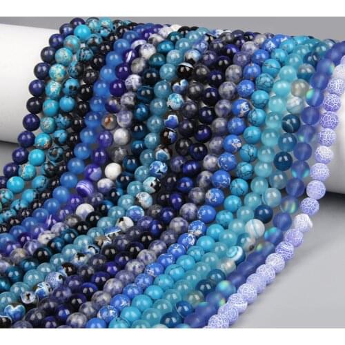Natural Round Beads Blue Tiger Eye Agates Jades Lapis Crystal Loose Stone Beads for Jewelry Making Bulk DIY Bracelet Accessories