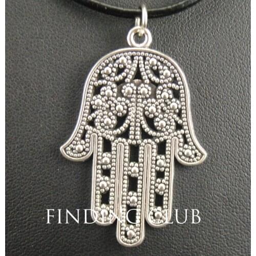 New Fashion Filigree hamsa Fatima Hand Evil Eye Pendant Adjustable Leather Cord Chain Necklace Jewellry E091