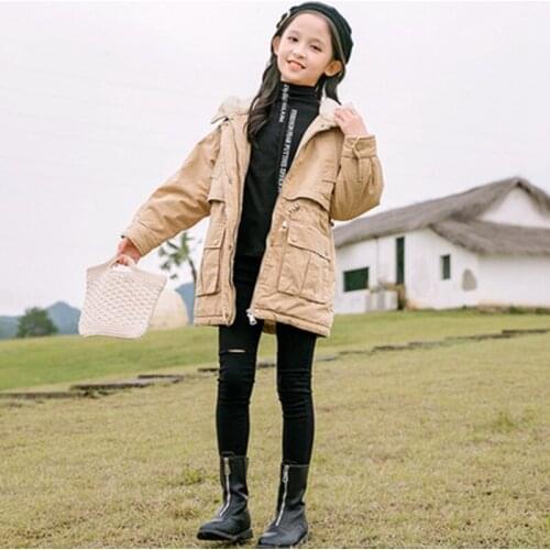 2021 New Parkas Female Coat Winter Teenage Girls Coat Hooded Solid Jacket Children Outwear Kids Keep Warm Clothing 10 11 12 13 Y