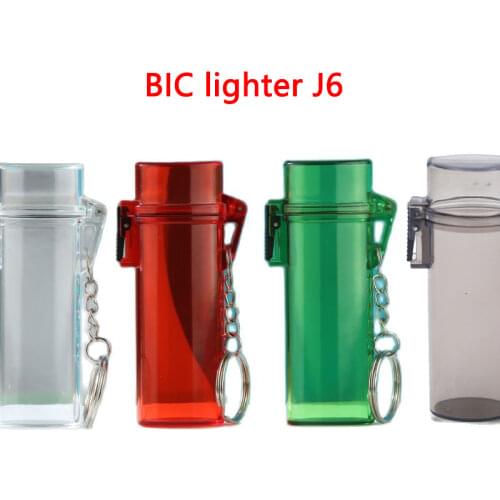 3 pcs/Lot Transparent Plastic Waterproof Lighter Box Case For BIC J6 Model Lighter With Key Ring