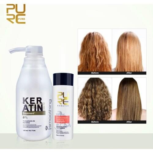 PURC 8% Formalin 300ml Brazil Keratin Treatment 100ml Purifying Shampoo Make Hair Straightening Smoothing Repair Damage Hair