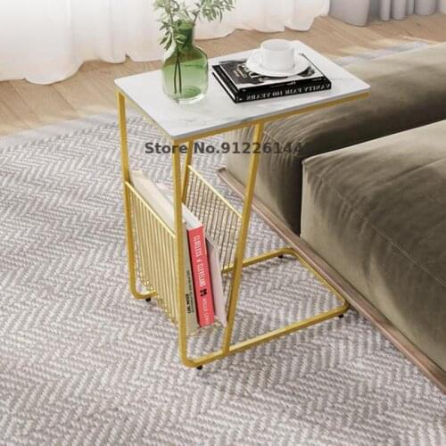 Living Room Light Luxury Rock Board Sofa Side Table Simple Modern Bedroom Storage Square Table Wall C-shaped Side Table Small Te