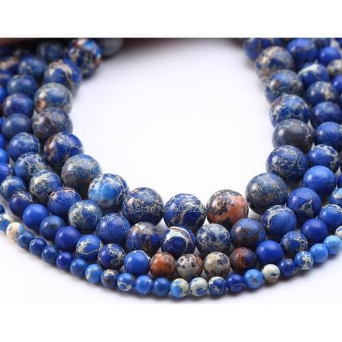 Bulk Wholesale Royal Blue Sea Sediment Jaspers Natural Stone Round Loose Beads for Jewelry Making 4 6 8 10mm DIY Bracelet