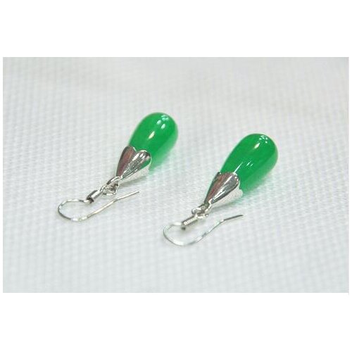 925 Silver Beautiful Green Jade Water Drop Dropping Necklace Hook Earring