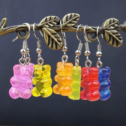 BTWGL 2020 Cartoon Cute Resin Earrings Colorful Animal Bear High Quality Drop Earring Candy Color Kids Gifts