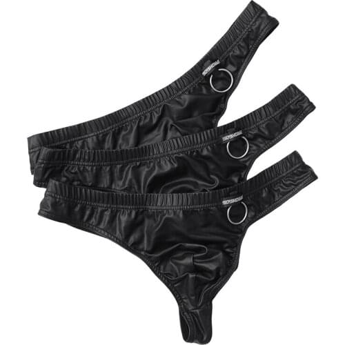 3PCS/Sets Mens Sexy Lingerie Thongs Male Sexy Faux Leather G-string Langerie Hombre T-back Micro Bikini Tanga Jockstrap Panties